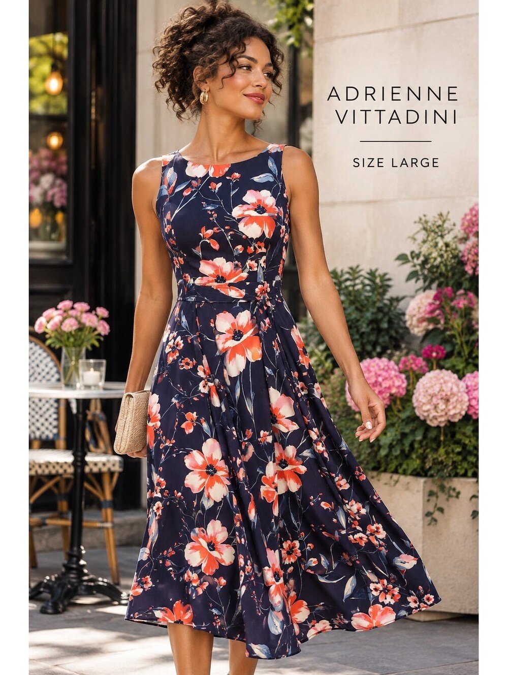 Adrienne Vittadini | Sz L | Floral Tie-Waist Dress